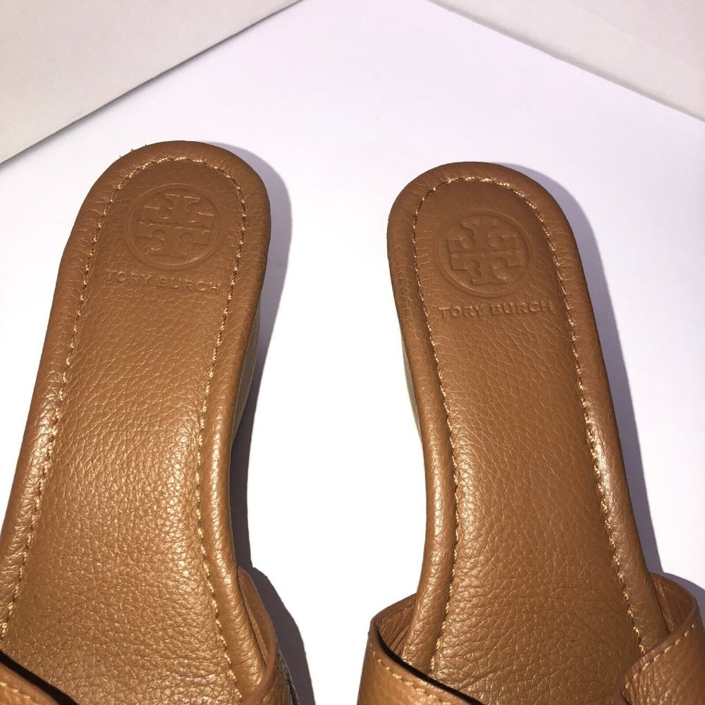 Tory Burch Patti Wedge Sandals Slides Platform Camel Brown Leather Womens 9M 9 - Picture 4 of 12